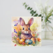 フローラ水色かわいいイースターバニー シーズンカード (スタンド正面)