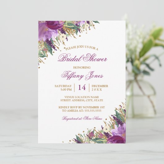 フローラ水色きらめくアメジストブライダルシャワー 招待状 (スタンド正面)