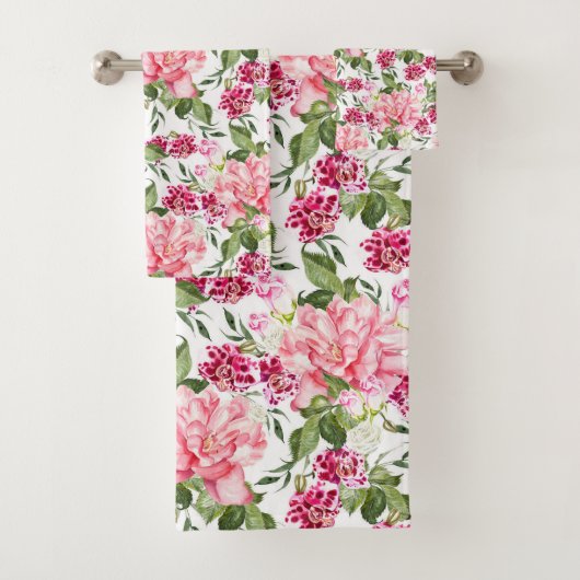 フローラ水色の花バラ牡丹の蘭 バスタオルセット (インサイチュ)