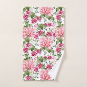 フローラ水色の花バラ牡丹の蘭 バスタオルセット (ハンドタオル)