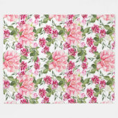 フローラ水色の花バラ牡丹の蘭 フリースブランケット (正面(横))