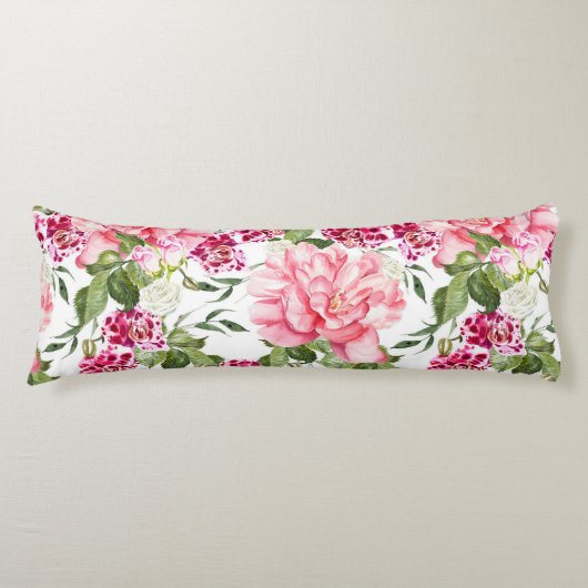 フローラ水色の花バラ牡丹の蘭 ボディピロー (正面)