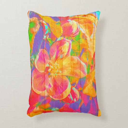 フローラ水色の花色彩の鮮やか木ピンク色 アクセントクッション (正面(垂直))