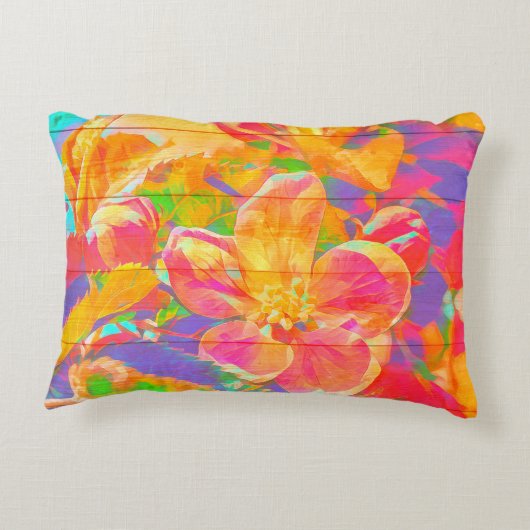 フローラ水色の花色彩の鮮やか木ピンク色 アクセントクッション (裏面)