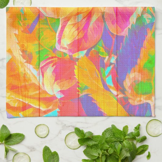 フローラ水色の花色彩の鮮やか木黄色のピンク キッチンタオル (折り畳み)