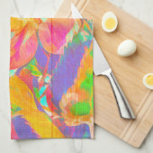 フローラ水色の花色彩の鮮やか木黄色のピンク キッチンタオル (四つ折り)