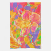フローラ水色の花色彩の鮮やか木黄色のピンク キッチンタオル (縦)