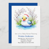 フローラ水色アヒル男の子の赤ちゃんシャワー 招待状 (正面/裏面)