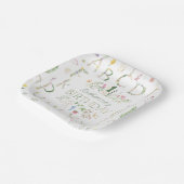 フローラ水色アルファベット誕生日紙プレート ペーパープレート (傾斜あり)