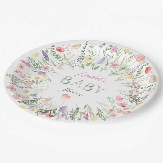 フローラ水色アルファベットABCベビーシャワー ペーパープレート (アングル)