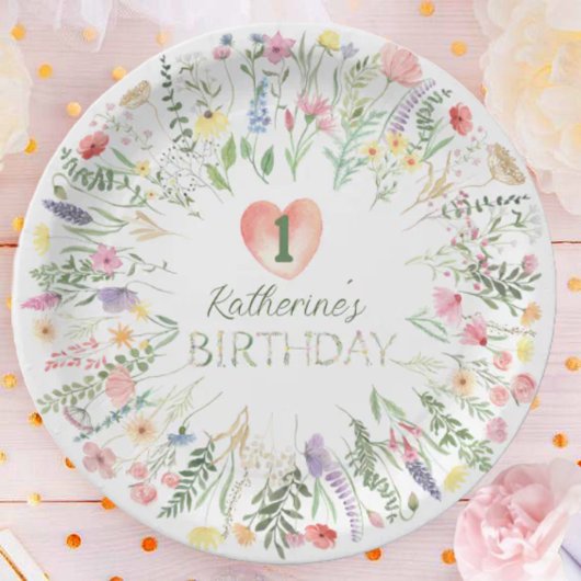 フローラ水色アルファベットABC誕生日 ペーパープレート