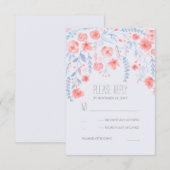 フローラ水色エレガントなウェディングRSVPカード 出欠カード (正面/裏面)