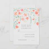 フローラ水色エレガントなウェディングRSVPカード 出欠カード (正面/裏面)
