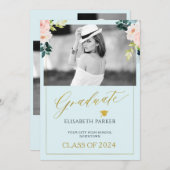 フローラ水色エレガント写真卒業 案内状 (正面/裏面)
