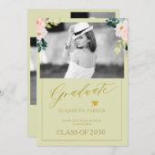 フローラ水色エレガント写真卒業 案内状 (正面/裏面)