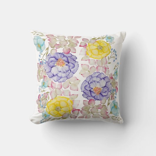 フローラ水色エレガント模様 クッション (正面)