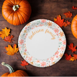 フローラ水色オレンジの名前感謝祭 ペーパープレート