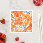 フローラ水色オレンジパターン スタンダードカクテルナプキン (インサイチュ)