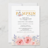 フローラ水色カップル赤ちゃんシャワー植物学 招待状 (正面)