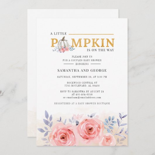 フローラ水色カップル赤ちゃんシャワー植物学 招待状 (正面/裏面)