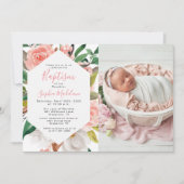 フローラ水色ガールバプティスフォト招待状 招待状 (正面)