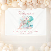 フローラ水色クジラ女の子ベビーシャワーへようこそ 横断幕