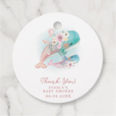 フローラ水色クジラ女の子ベビーシャワー フェイバータグ (正面)