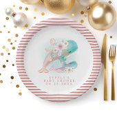 フローラ水色クジラ女の子ベビーシャワー ペーパープレート