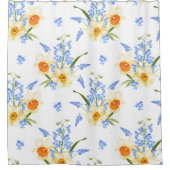 フローラ水色シャワーカーテン（水仙あり） シャワーカーテン (正面)