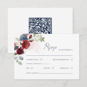 フローラ水色スクリプトQRコードウェディングRSVPカード 出欠カード (正面/裏面)