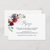 フローラ水色スクリプトQRコー結婚ド 出欠カード (正面/裏面)