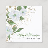 フローラ水色スタイリッシュスクリプトモダン金ゴールド白 スクエア名刺 (正面)