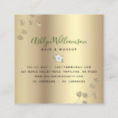 フローラ水色スタイリッシュスクリプトモダン金ゴールド白 スクエア名刺 (裏面)