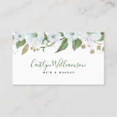 フローラ水色スタイリッシュスクリプト金ゴールド白モダン 名刺 (正面)