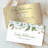 フローラ水色スタイリッシュスクリプト金ゴールド白モダン 名刺