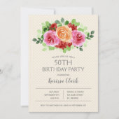 フローラ水色ドット誕生日招待状 (正面)