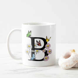 フローラ水色バタフライモノグラム文字B コーヒーマグカップ