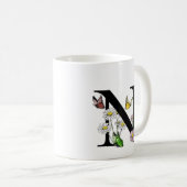 フローラ水色バタフライモノグラム文字N コーヒーマグカップ (正面右)