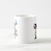 フローラ水色バタフライモノグラム文字N コーヒーマグカップ (中央)