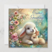 フローラ水色バニーとラムクリスチャン復活祭 シーズンカード (正面)