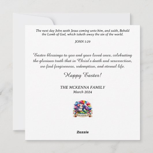 フローラ水色バニーとラムクリスチャン復活祭 シーズンカード (裏面)