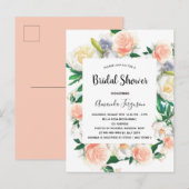 フローラ水色バラ金ゴールドピンクブライダルシャワー ポストカード (正面/裏面)