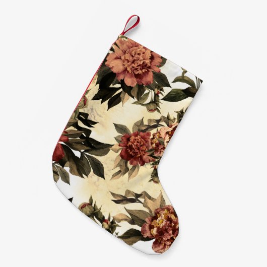フローラ水色バラ、牡丹パターン。 スモールクリスマスストッキング (正面 (吊り時))