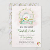 フローラ水色ピンクブライダルシャワー茶パーティー 招待状 (正面/裏面)