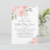 フローラ水色ピンクベビーガールバーチャルシャワー 招待状 (スタンド正面)