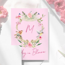 フローラ水色ピンクモノグラムベビースシャワー