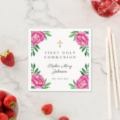 フローラ水色ピンク牡丹の最初の聖餐式 スタンダードカクテルナプキン (インサイチュ)