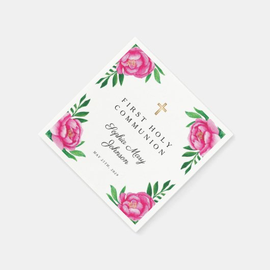 フローラ水色ピンク牡丹の最初の聖餐式 スタンダードカクテルナプキン (角)