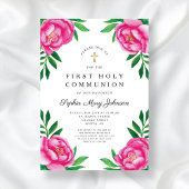 フローラ水色ピンク牡丹の最初の聖餐式 招待状