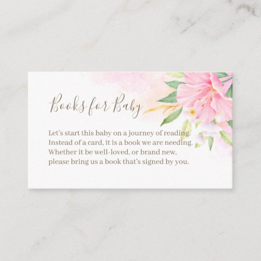フローラ水色ピンク赤ちゃんシャワーブックリクエスト エンクロージャーカード (正面)